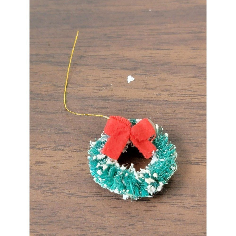 Mini green wreath red bow ornament Xmas decor